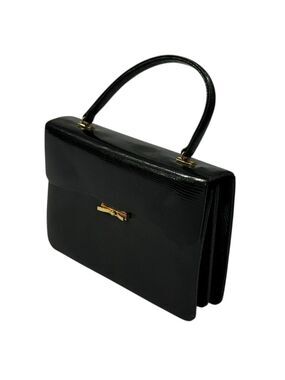 Vintage Black Lizard Embossed Kelly Bag Modelli Formenti Top Handle